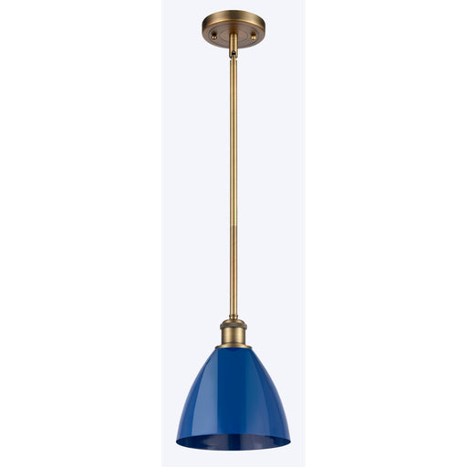 Innovations Plymouth 7.5in 1-Light LED Pendant | Industrial Brushed Brass and Matte Blue Metal | Kitchen Island | Model 516-1S-BB-MBD-75-BL-LED