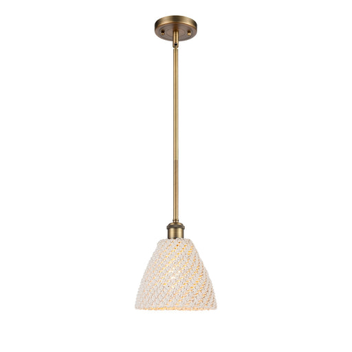 Innovations Bristol Natural 7.5in 1-Light Mini Pendant | Farmhouse Brushed Brass and Natural Fiber | Kitchen Island | Model 516-1S-BB-NBD-75-NAT