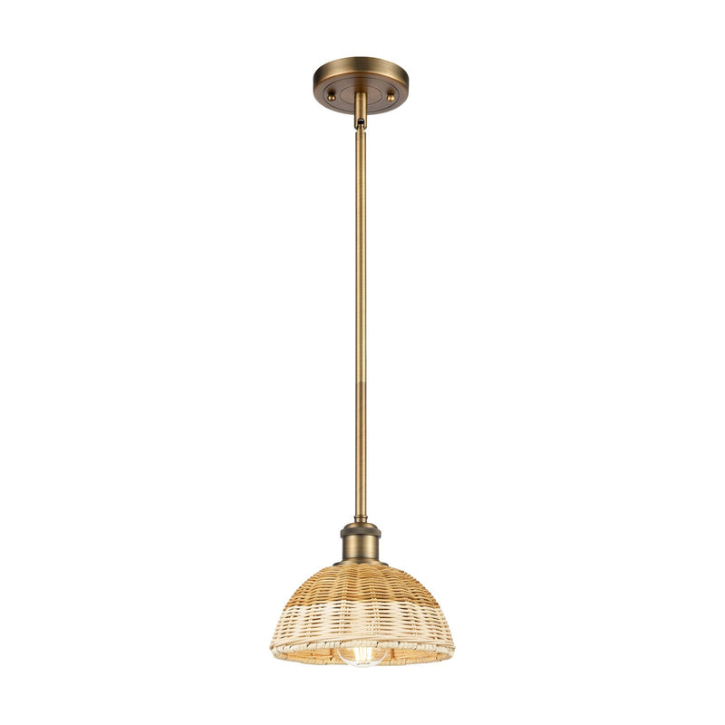 Innovations Bristol Natural II 7.5in 1-Light Mini Pendant | Industrial Brushed Brass and Natural Fiber | Kitchen Island | Model 516-1S-BB-NBD2-75-NAT