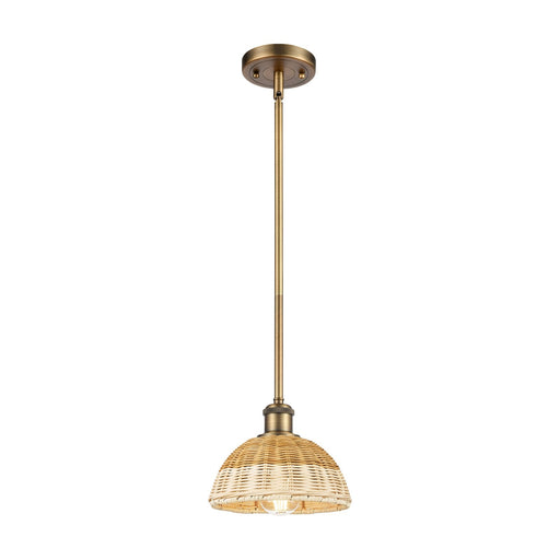 Innovations Bristol Natural II 7.5in 1-Light Mini Pendant | Industrial Brushed Brass and Natural Fiber | Kitchen Island | Model 516-1S-BB-NBD2-75-NAT