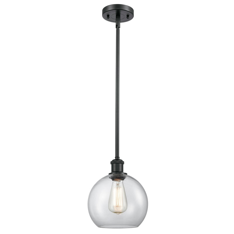 Innovations Athens 8in 1-Light Mini Pendant | Modern Matte Black and Clear Basket Weave Glass | Kitchen Island & Dining | Model 516-1S-BK-G122C-8CL