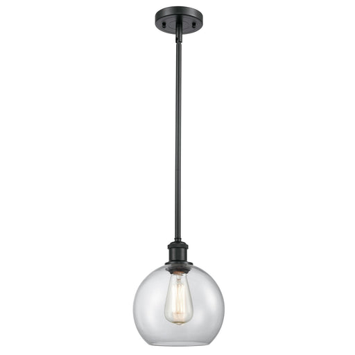 Innovations Athens 8in 1-Light Mini Pendant | Modern Matte Black and Clear Basket Weave Glass | Kitchen Island & Dining | Model 516-1S-BK-G122C-8CL