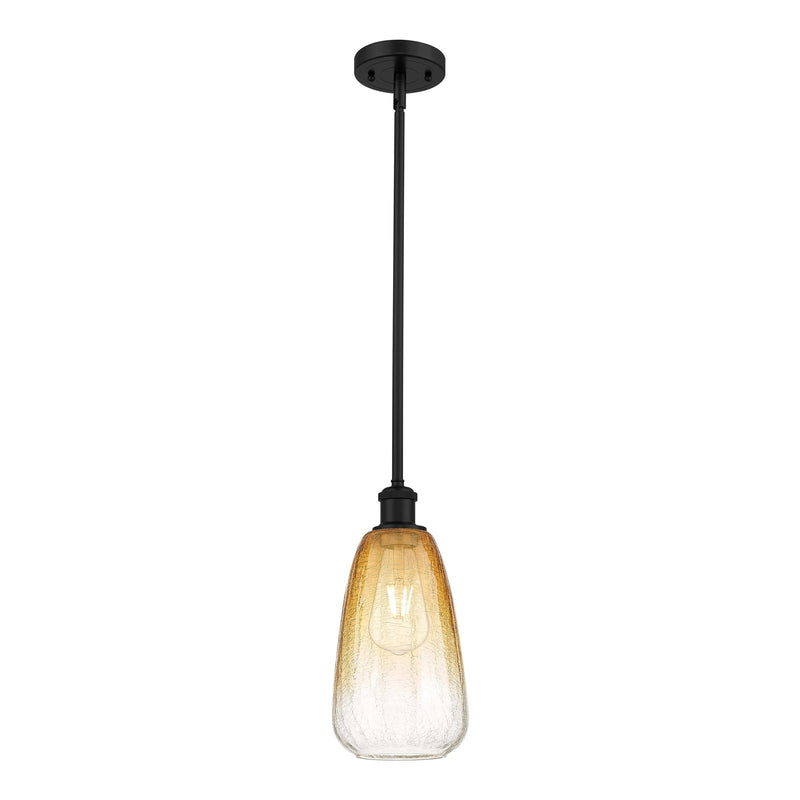 Innovations Brookhaven Almond 6in 1-Light Mini Pendant | Industrial Matte Black and Amber Glass | Kitchen Island & Dining | Model 516-1S-BK-G480-6AM