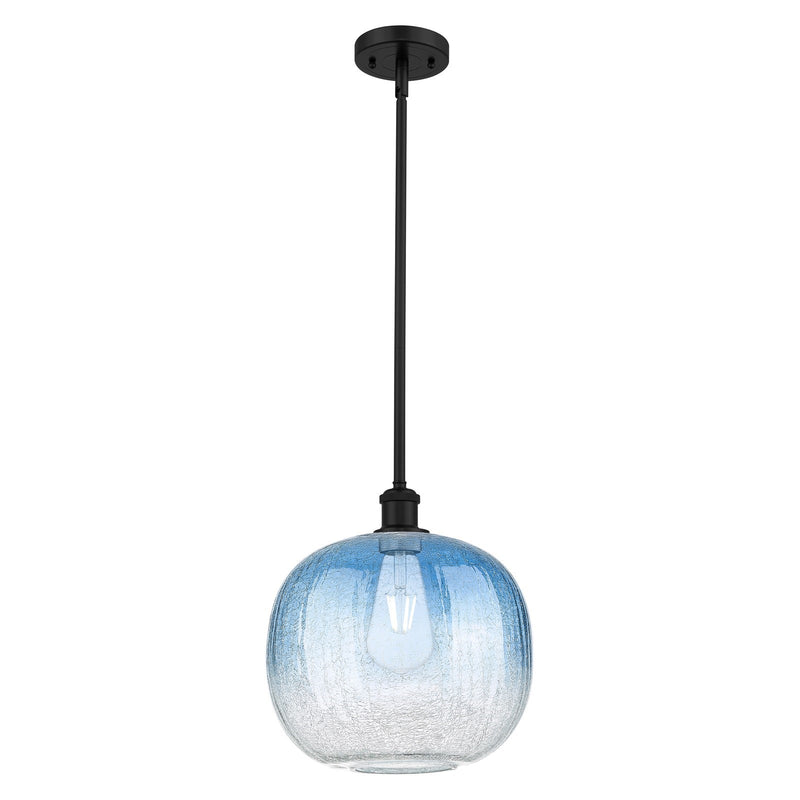 Innovations Brookhaven Sphere 10.5in 1-Light Mini Pendant | Industrial Matte Black and Sapphire Blue Glass | Kitchen | Model 516-1S-BK-G481-10SB