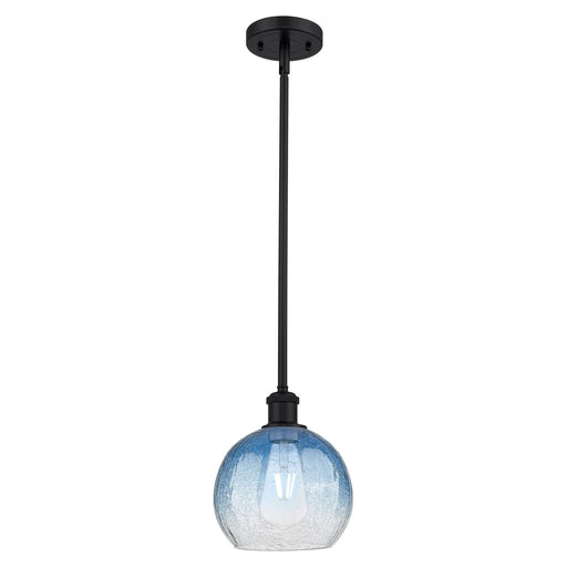 Innovations Brookhaven Globe 8in 1-Light Mini Pendant | Industrial Matte Black and Sapphire Blue Glass | Kitchen Island | Model 516-1S-BK-G483-8SB