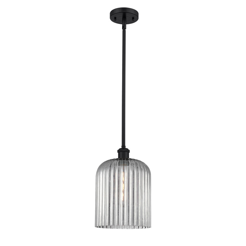 Innovations Bridal Veil 5in 1-Light Mini Pendant | Art Nouveau Matte Black and Light Smoke Ribbed Glass | Kitchen Island | Model 516-1S-BK-G559-8SM