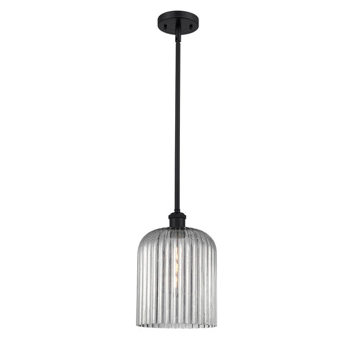 Innovations Bridal Veil 5in 1-Light Mini Pendant | Art Nouveau Matte Black and Light Smoke Ribbed Glass | Kitchen Island | Model 516-1S-BK-G559-8SM