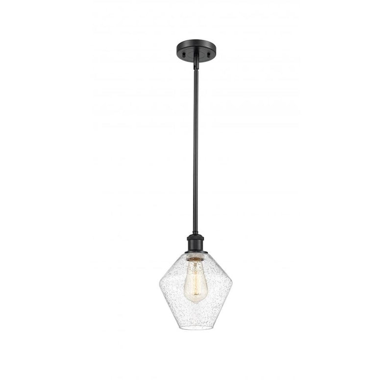 Innovations Ballston Cindyrella 8in 1-Light Mini Pendant | Nautical Transitional Matte Black Steel and Seedy Glass | Kitchen | Model 516-1S-BK-G654-8
