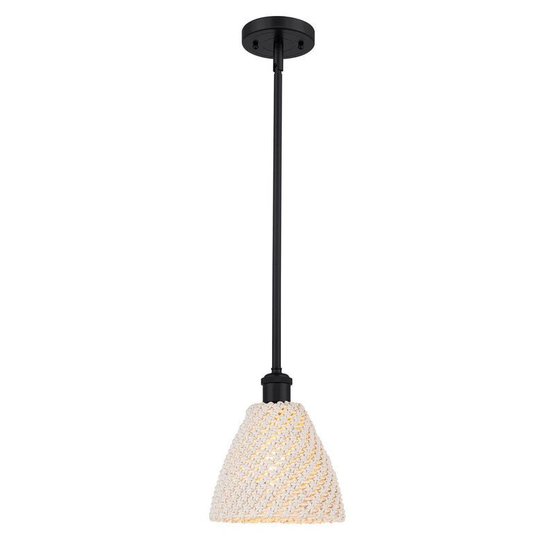 Innovations Bristol Natural 7.5in 1-Light Mini Pendant | Farmhouse Matte Black and Natural Fiber Dome | Kitchen Island | Model 516-1S-BK-NBD-75-NAT