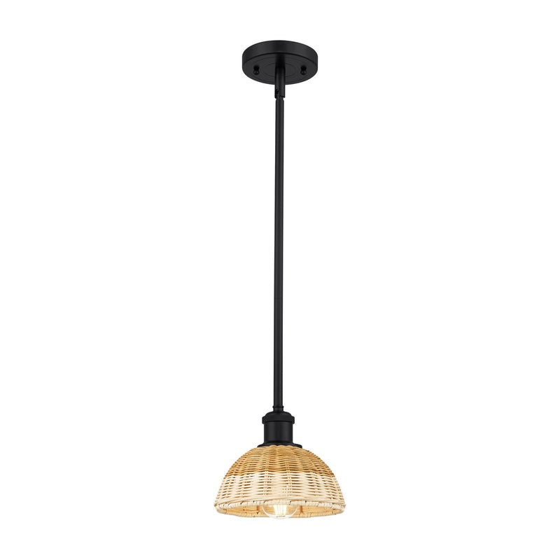 Innovations Bristol Natural II 7.5in 1-Light Mini Pendant | Industrial Matte Black and Natural Fiber Dome | Kitchen | Model 516-1S-BK-NBD2-75-NAT