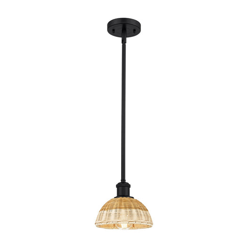 Innovations Bristol Natural II 7.5in 1-Light Mini Pendant | Industrial Matte Black and Natural Fiber Dome | Kitchen | Model 516-1S-BK-NBD2-75-NAT