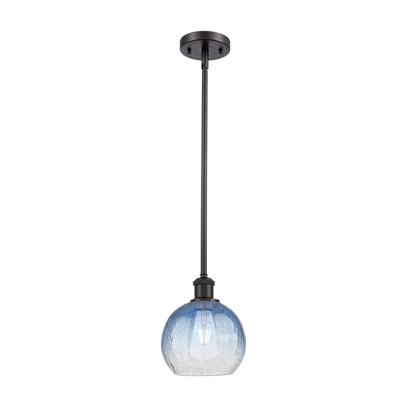 Innovations Brookhaven Globe 7.88in 1-Light Mini Pendant | Industrial Oil Rubbed Bronze and Sapphire Blue Glass | Kitchen | Model 516-1S-OB-G483-8SB