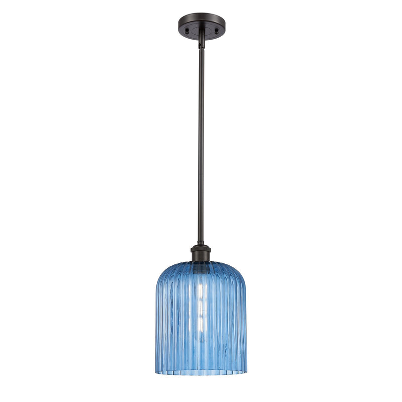 Innovations Bridal Veil 5in 1-Light Mini Pendant | Art Nouveau Oil Rubbed Bronze and Princess Blue Glass | Kitchen Island | Model 516-1S-OB-G559-8BL
