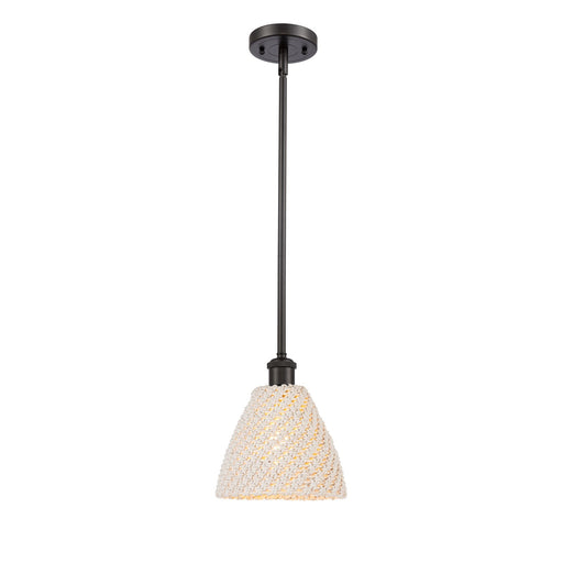 Innovations Bristol Natural 7.5in 1-Light Mini Pendant | Farmhouse Oil Rubbed Bronze and Natural Fiber Dome Shade | Model 516-1S-OB-NBD-75-NAT