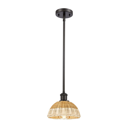 Innovations Bristol Natural II 7.5in 1-Light Mini Pendant | Industrial Oil Rubbed Bronze and Natural Fiber Dome Shade | Model 516-1S-OB-NBD2-75-NAT