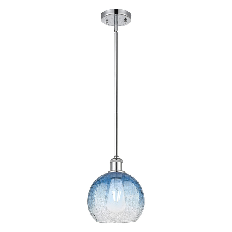 Innovations Brookhaven Globe 8in 1-Light Mini Pendant | Industrial Polished Chrome and Sapphire Blue Glass | Kitchen | Model 516-1S-PC-G483-8SB
