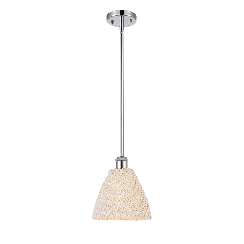 Innovations Bristol Natural 7.5in 1-Light Mini Pendant | Farmhouse Polished Chrome and Natural Fiber Dome | Kitchen | Model 516-1S-PC-NBD-75-NAT
