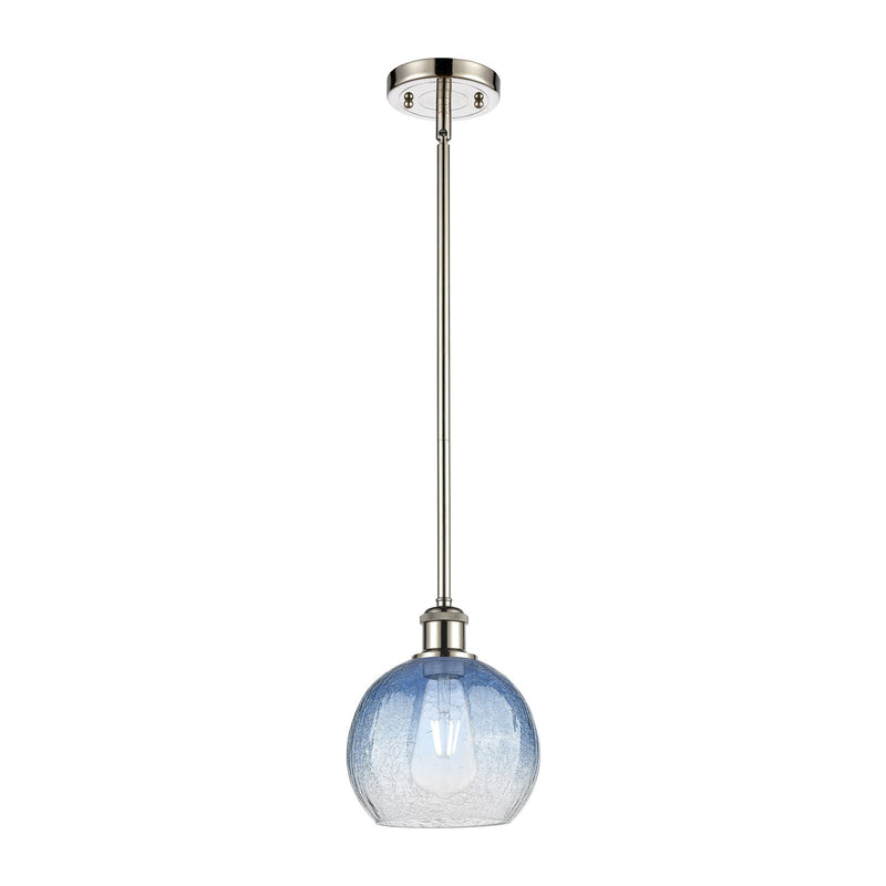 Innovations Brookhaven Globe 7.88in 1-Light Mini Pendant | Industrial Polished Nickel and Sapphire Blue Glass | Kitchen | Model 516-1S-PN-G483-8SB