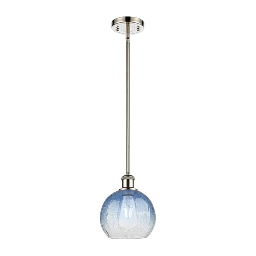 Innovations Brookhaven Globe 7.88in 1-Light Mini Pendant | Industrial Polished Nickel and Sapphire Blue Glass | Kitchen | Model 516-1S-PN-G483-8SB
