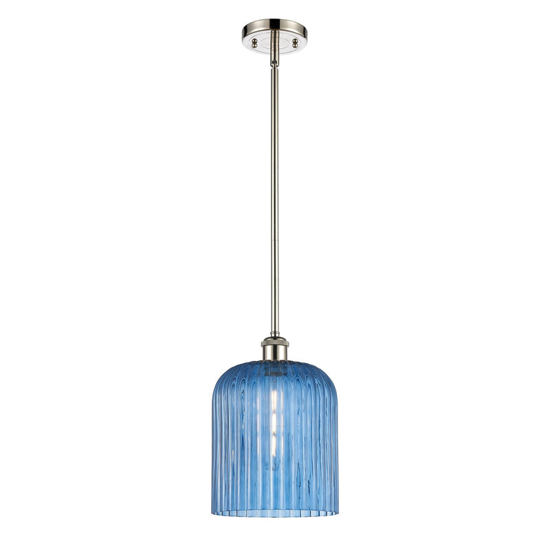 Innovations Bridal Veil 8in 1-Light Mini Pendant | Art Nouveau Polished Nickel and Princess Blue Glass | Kitchen Island | Model 516-1S-PN-G559-8BL