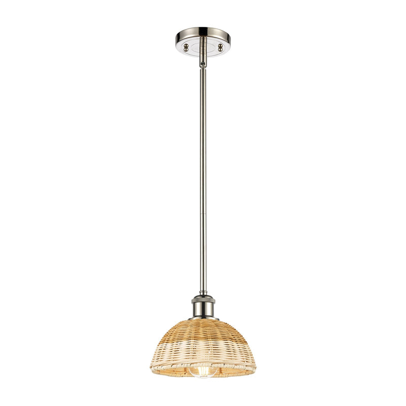 Innovations Bristol Natural II 7.5in 1-Light Mini Pendant | Polished Nickel and Natural Fiber Dome | Kitchen Island | Model 516-1S-PN-NBD2-75-NAT