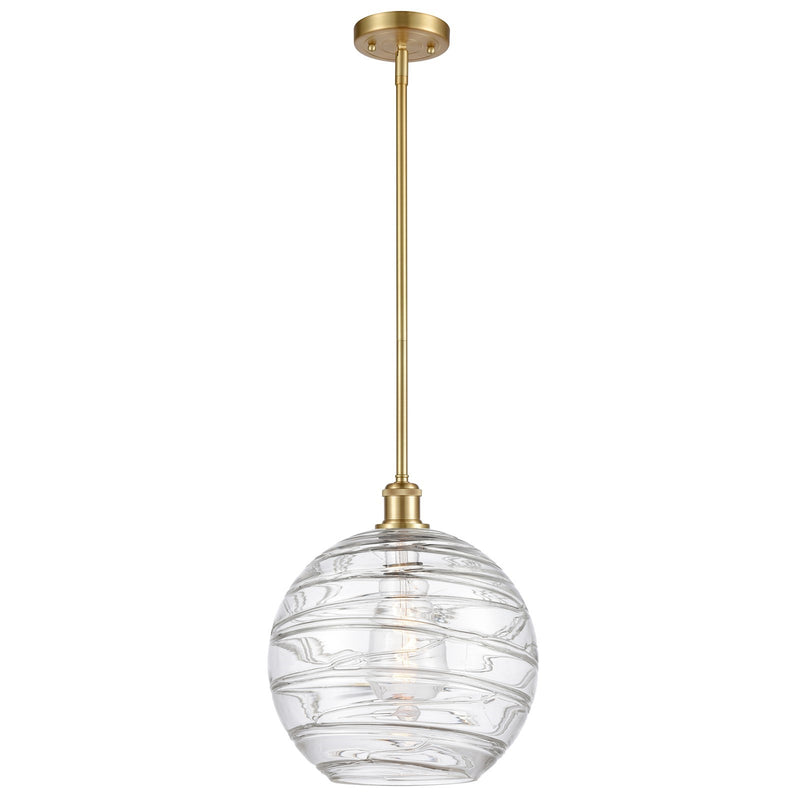Innovations Athens Deco Swirl 12in 1-Light Mini Pendant | Satin Gold and Clear Deco Swirl Glass | Kitchen Island | Model 516-1S-SG-G1213-12CL