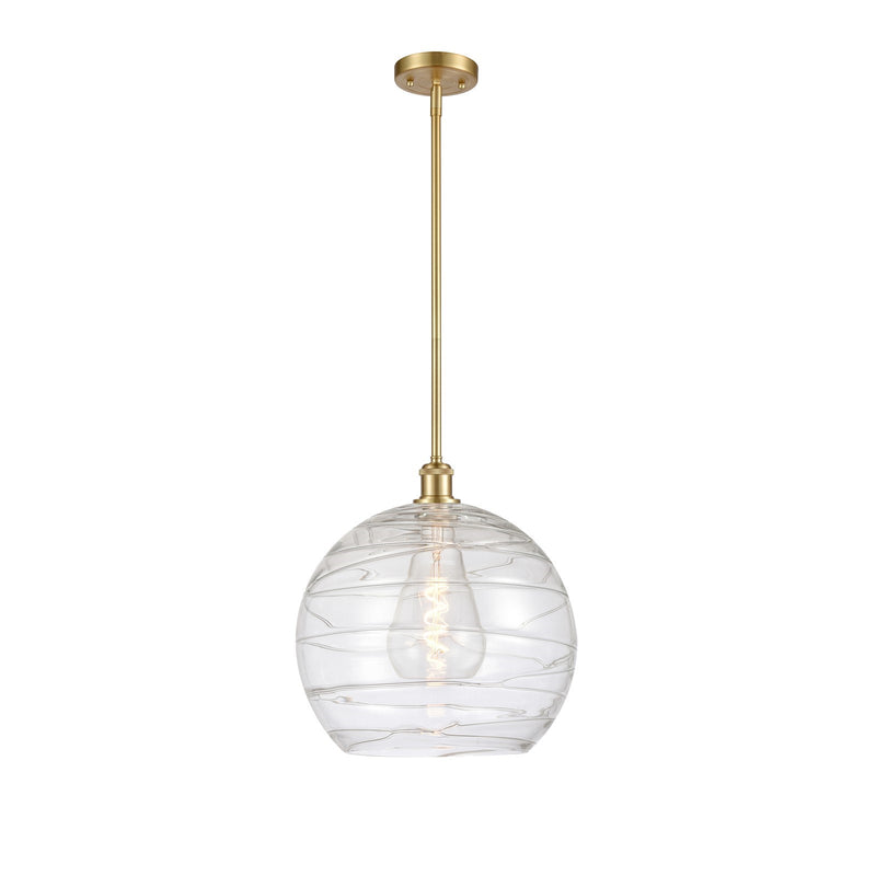Innovations Athens Deco Swirl 14in 1-Light Mini Pendant | Satin Gold and Clear Deco Swirl Glass | Kitchen Island | Model 516-1S-SG-G1213-14CL