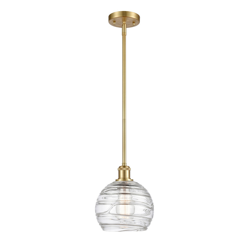 Innovations Athens Deco Swirl 8in 1-Light Mini Pendant | Satin Gold and Clear Deco Swirl Glass | Kitchen Island & Dining | Model 516-1S-SG-G1213-8CL