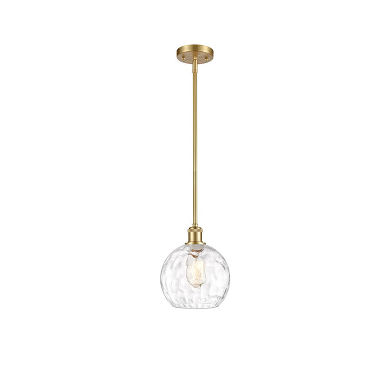 Innovations Ballston Athens Water 8in 1-Light LED Mini Pendant | Industrial Satin Gold Steel and Clear Water Glass | Kitchen | Model 516-1S-SG-G1215-8-LED