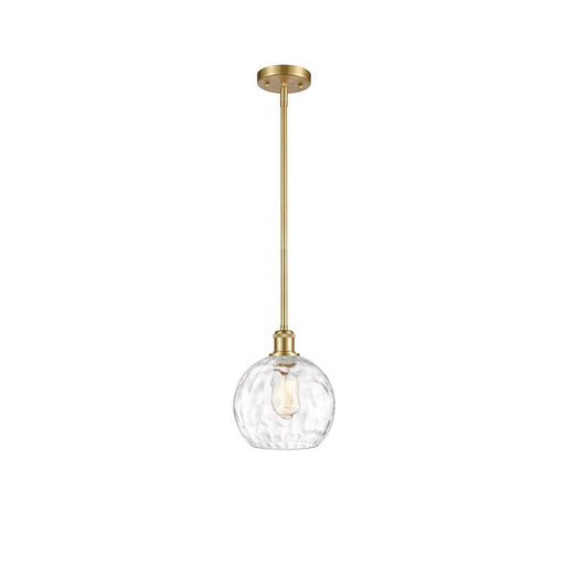 Innovations Ballston Athens Water 8in 1-Light LED Mini Pendant | Industrial Satin Gold Steel and Clear Water Glass | Kitchen | Model 516-1S-SG-G1215-8-LED