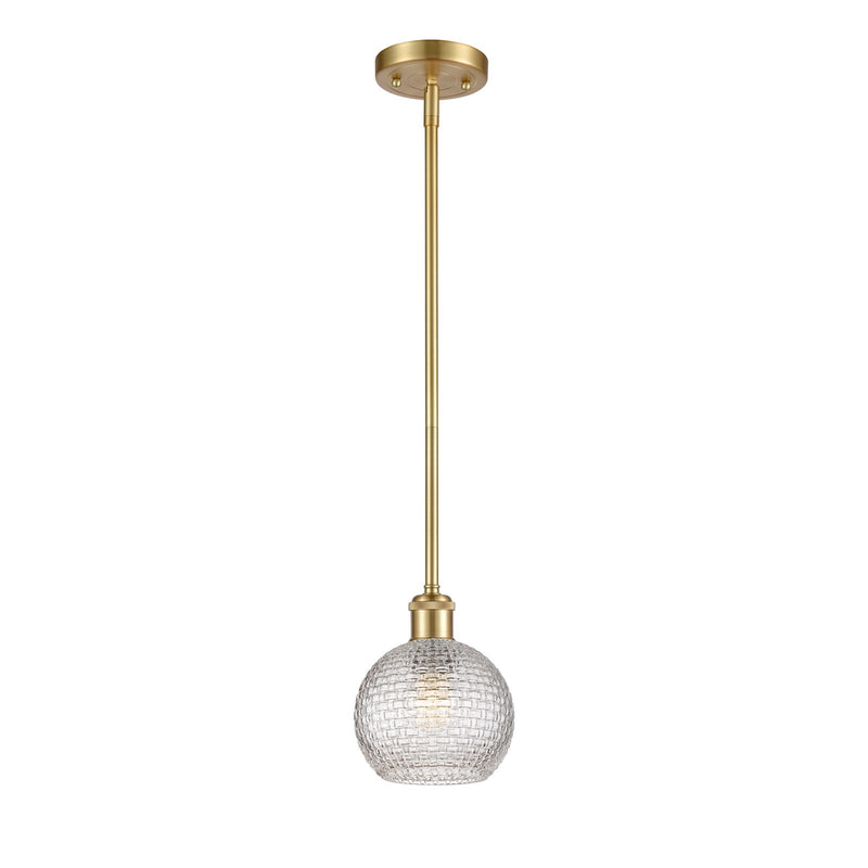 Innovations Athens 6in 1-Light Mini Pendant | Modern Farmhouse Satin Gold and Clear Basket Weave Glass | Kitchen Island | Model 516-1S-SG-G122C-6CL