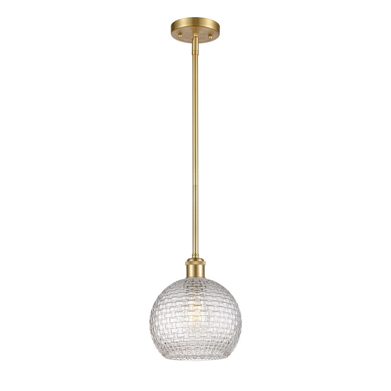 Innovations Athens 8in 1-Light Mini Pendant | Modern Farmhouse Satin Gold and Clear Basket Weave Glass | Kitchen Island | Model 516-1S-SG-G122C-8CL