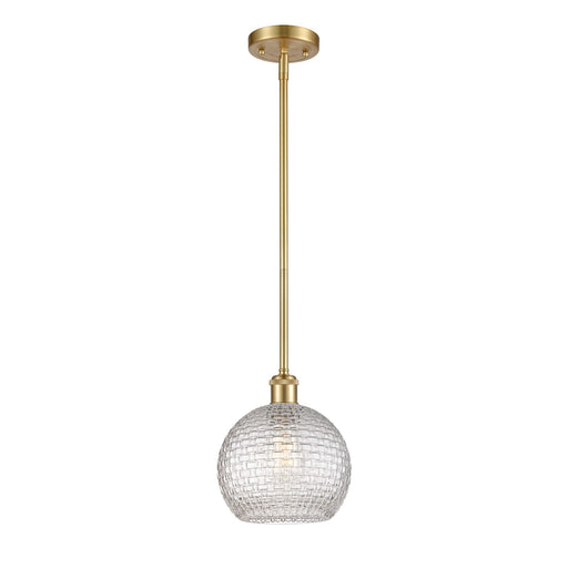 Innovations Athens 8in 1-Light Mini Pendant | Modern Farmhouse Satin Gold and Clear Basket Weave Glass | Kitchen Island | Model 516-1S-SG-G122C-8CL