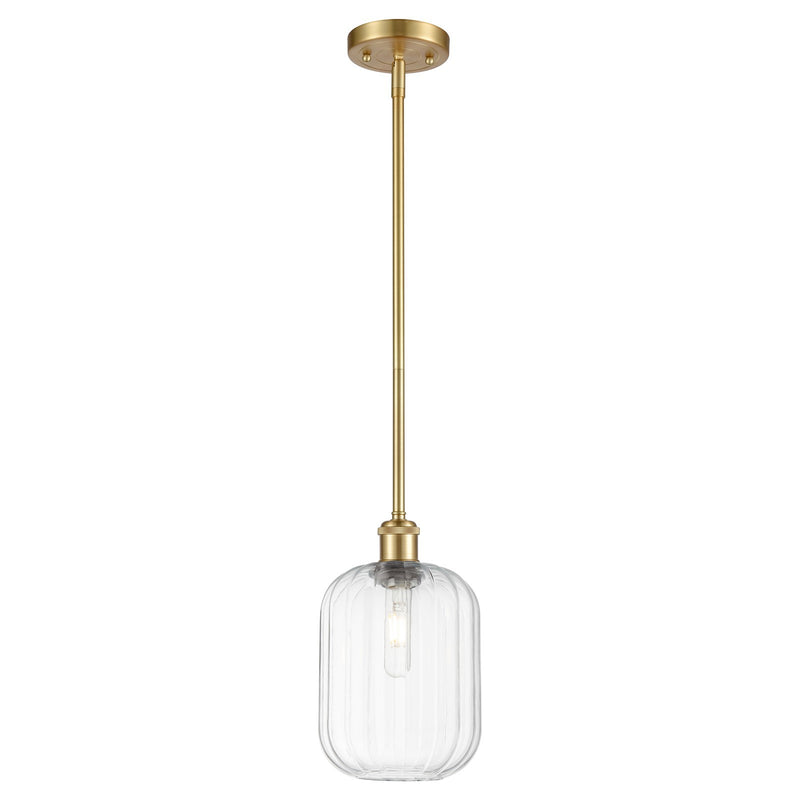 Innovations Preston Cylinder 7in 1-Light Mini Pendant | Industrial Satin Gold and Clear Glass | Kitchen Island & Dining | Model 516-1S-SG-G460-7CL