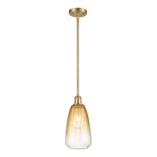 Innovations Brookhaven Almond 6in 1-Light Mini Pendant | Industrial Satin Gold and Amber Glass | Kitchen Island & Dining | Model 516-1S-SG-G480-6AM
