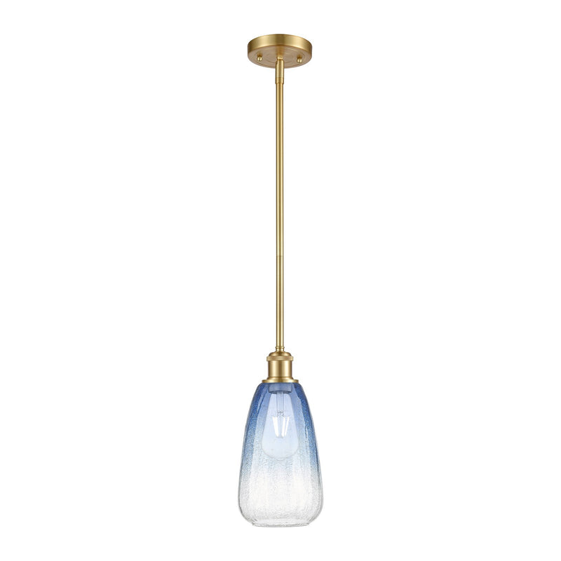 Innovations Brookhaven Almond 6in 1-Light Mini Pendant | Industrial Satin Gold and Sapphire Blue Glass | Kitchen Island | Model 516-1S-SG-G480-6SB