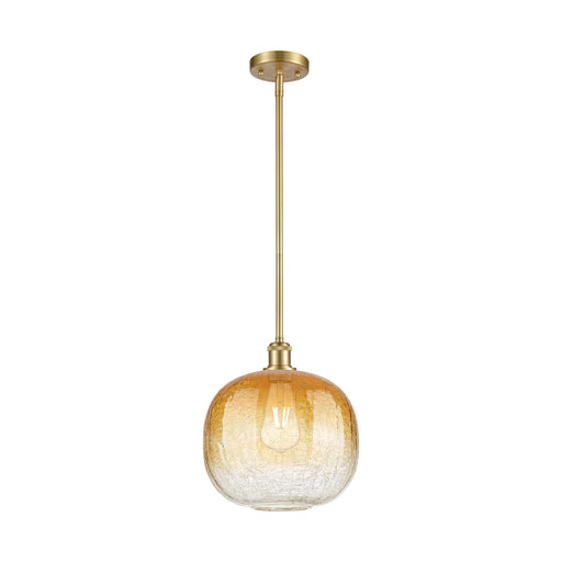 Innovations Brookhaven Sphere 10.5in 1-Light Mini Pendant | Industrial Satin Gold and Amber Glass | Kitchen Island | Model 516-1S-SG-G481-10AM