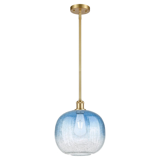 Innovations Brookhaven Sphere 10.5in 1-Light Mini Pendant | Industrial Satin Gold and Sapphire Blue Glass | Kitchen | Model 516-1S-SG-G481-10SB