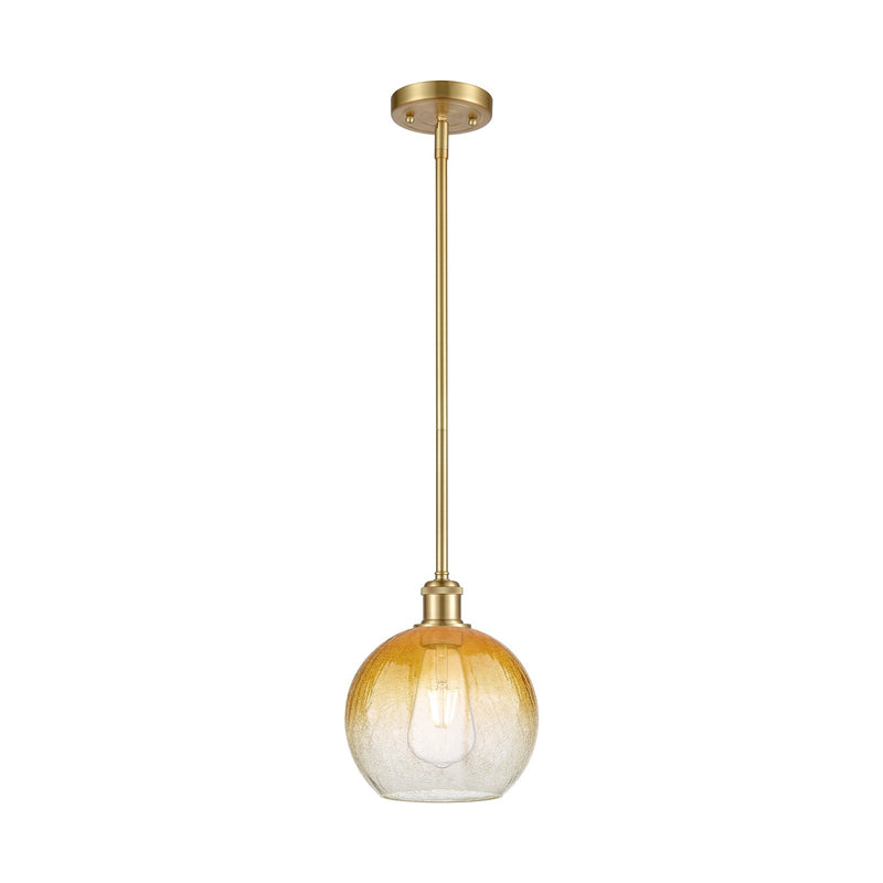 Innovations Brookhaven Globe 7.8in 1-Light Mini Pendant | Industrial Satin Gold and Amber Glass | Kitchen Island & Dining | Model 516-1S-SG-G483-8AM