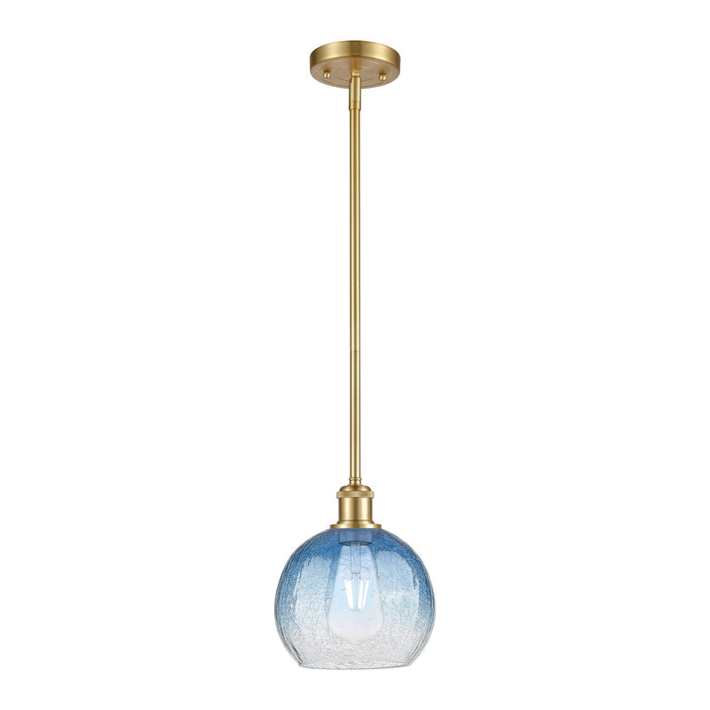 Innovations Brookhaven Globe 7.8in 1-Light Mini Pendant | Industrial Satin Gold and Sapphire Blue Glass | Kitchen Island | Model 516-1S-SG-G483-8SB