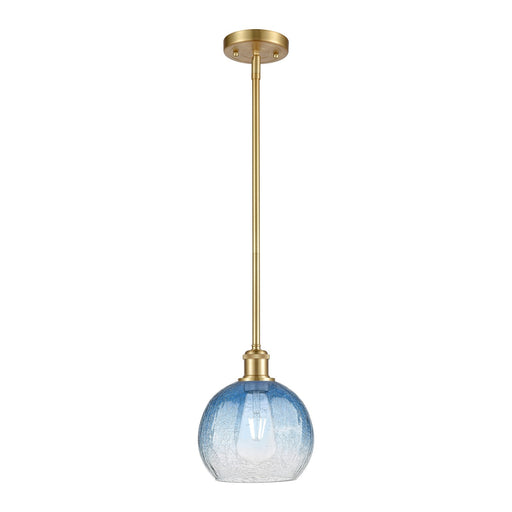 Innovations Brookhaven Globe 7.8in 1-Light Mini Pendant | Industrial Satin Gold and Sapphire Blue Glass | Kitchen Island | Model 516-1S-SG-G483-8SB