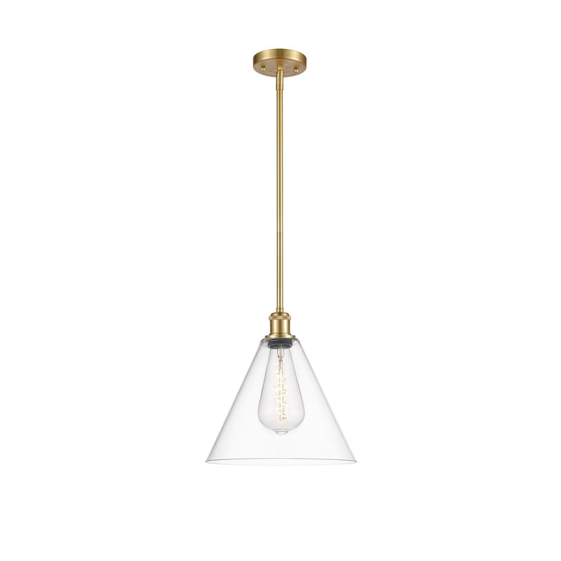 Innovations Berkshire 12in 1-Light Mini Pendant | Industrial Satin Gold and Clear Glass | Kitchen Island & Dining Room | Model 516-1S-SG-GBC-122-LED