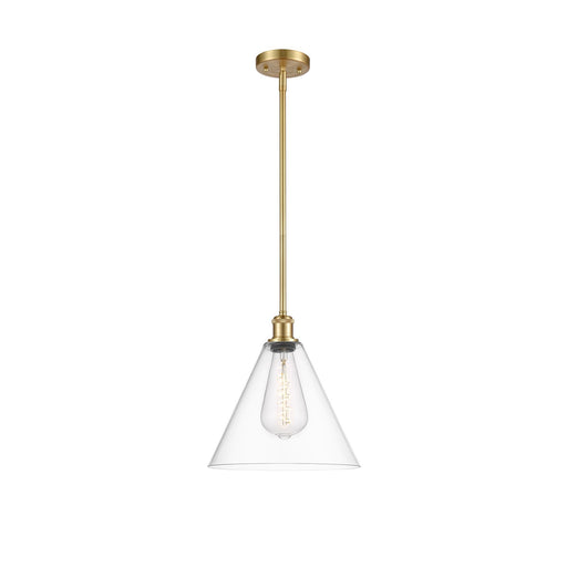 Innovations Berkshire 12in 1-Light Mini Pendant | Industrial Satin Gold and Clear Glass | Kitchen Island & Dining Room | Model 516-1S-SG-GBC-122-LED