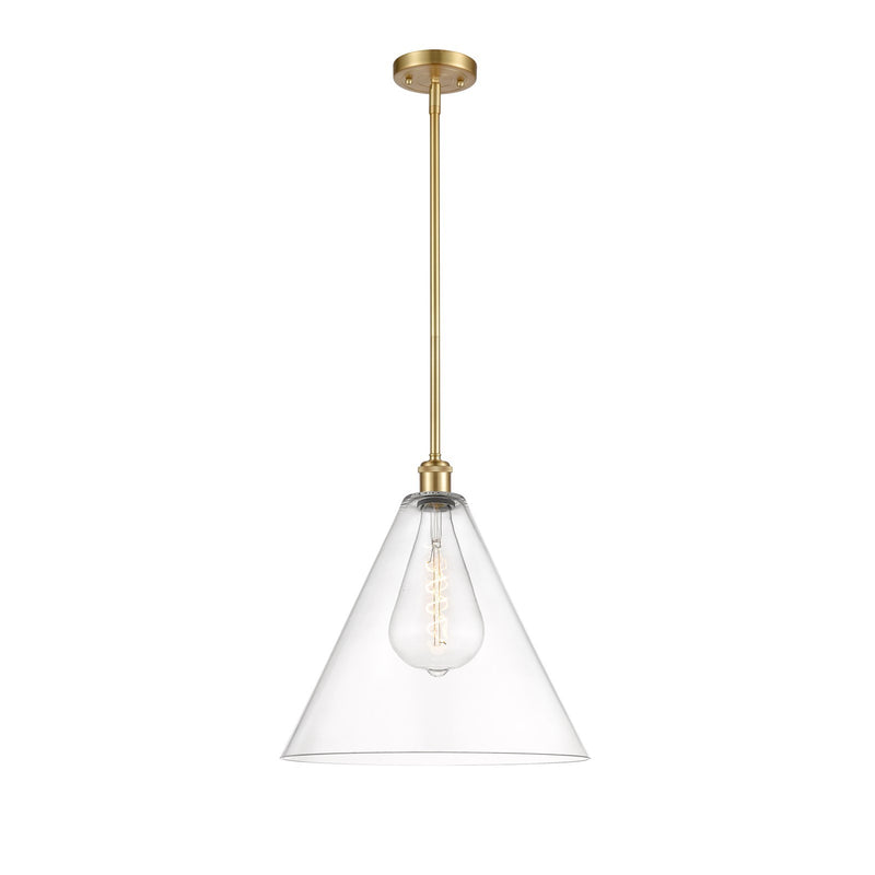 Innovations Berkshire 16in 1-Light LED Pendant | Industrial Satin Gold and Clear Glass | Kitchen Island & Dining Room | Model 516-1S-SG-GBC-162-LED