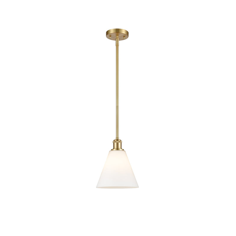 Innovations Berkshire 8in 1-Light Mini Pendant | Industrial Satin Gold and Matte White Glass | Kitchen Island & Dining | Model 516-1S-SG-GBC-81-LED