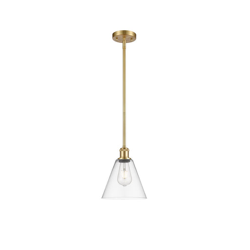 Innovations Berkshire 8in 1-Light Mini Pendant | Industrial Satin Gold and Clear Glass | Kitchen Island & Dining Room | Model 516-1S-SG-GBC-82