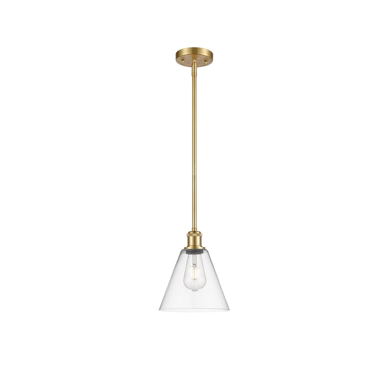 Innovations Berkshire 8in 1-Light Mini Pendant | Industrial Satin Gold and Clear Glass | Kitchen Island & Dining Room | Model 516-1S-SG-GBC-82-LED