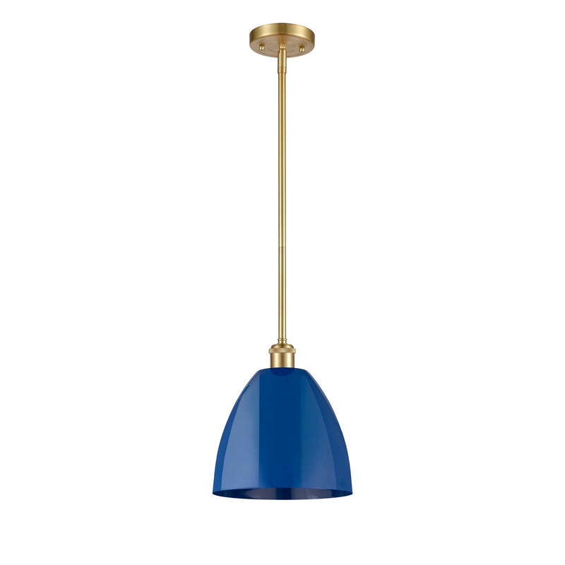 Innovations Plymouth 9in 1-Light Pendant | Industrial Satin Gold and Matte Blue Metal | Kitchen Island & Dining Room | Model 516-1S-SG-MBD-9-BL-LED