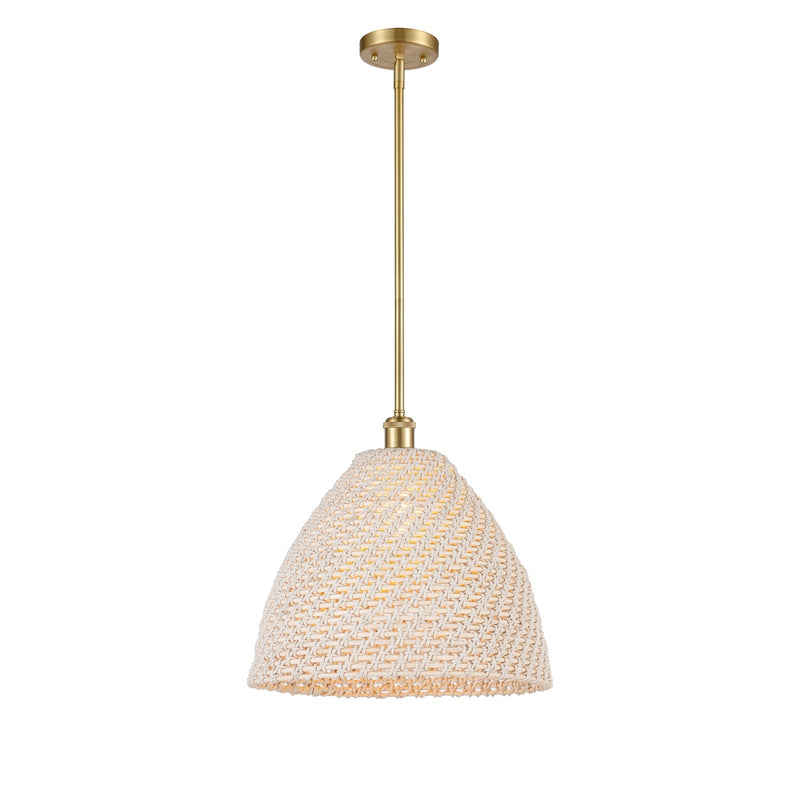 Innovations Bristol Natural 16in 1-Light Mini Pendant | Farmhouse Satin Gold and Natural Fiber | Kitchen Island & Dining | Model 516-1S-SG-NBD-16-NAT