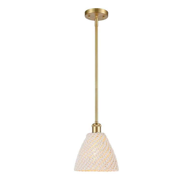 Innovations Bristol Natural 7.5in 1-Light Mini Pendant | Farmhouse Satin Gold and Natural Fiber Dome | Kitchen Island | Model 516-1S-SG-NBD-75-NAT